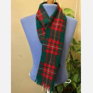 MacDhui Green & Red Scottish Plaid Wool Woven Scarf Vintage Made in Scotland